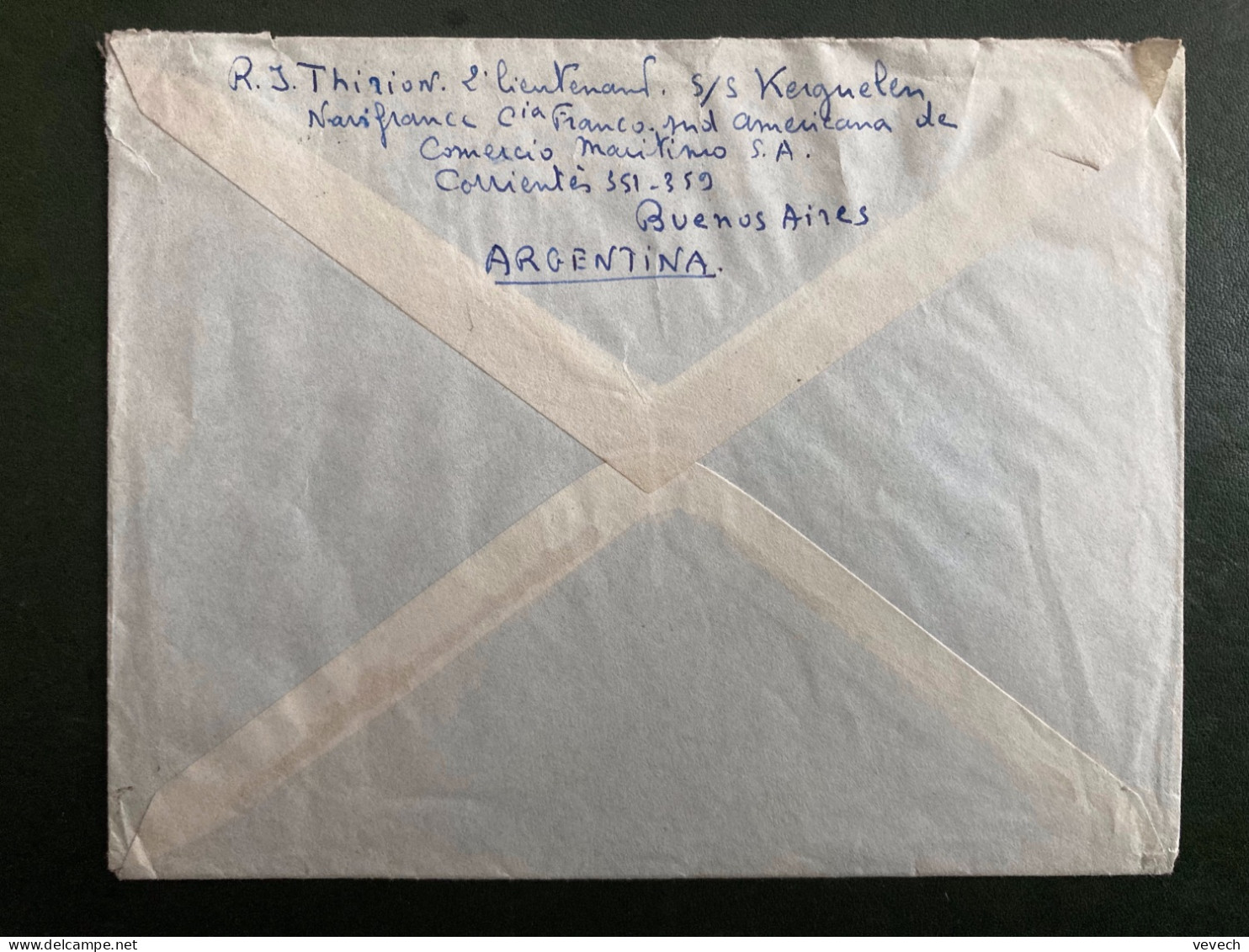 LETTRE Par Avion Pour La FRANCE TP AVION 1,25 OBL.3 MAY 50 BUENOS AIRES C.4 + EXP: THIRION 2e Lieutenant S/S KERGUELEN N - Storia Postale