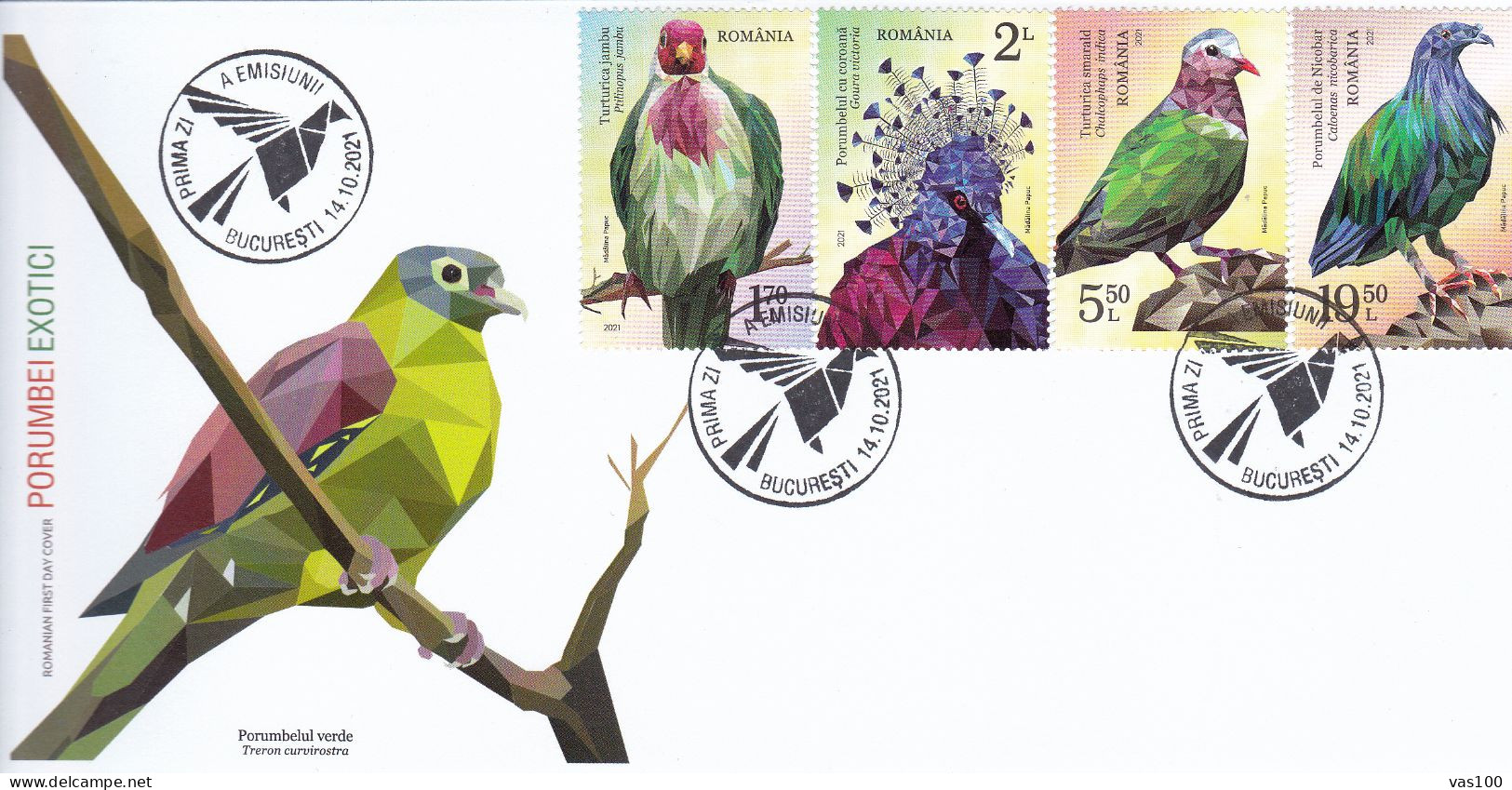 BIRDS EXOTIC PIGEONS ,2021 COVERS  FDC , ROMANIA. - Pigeons & Columbiformes