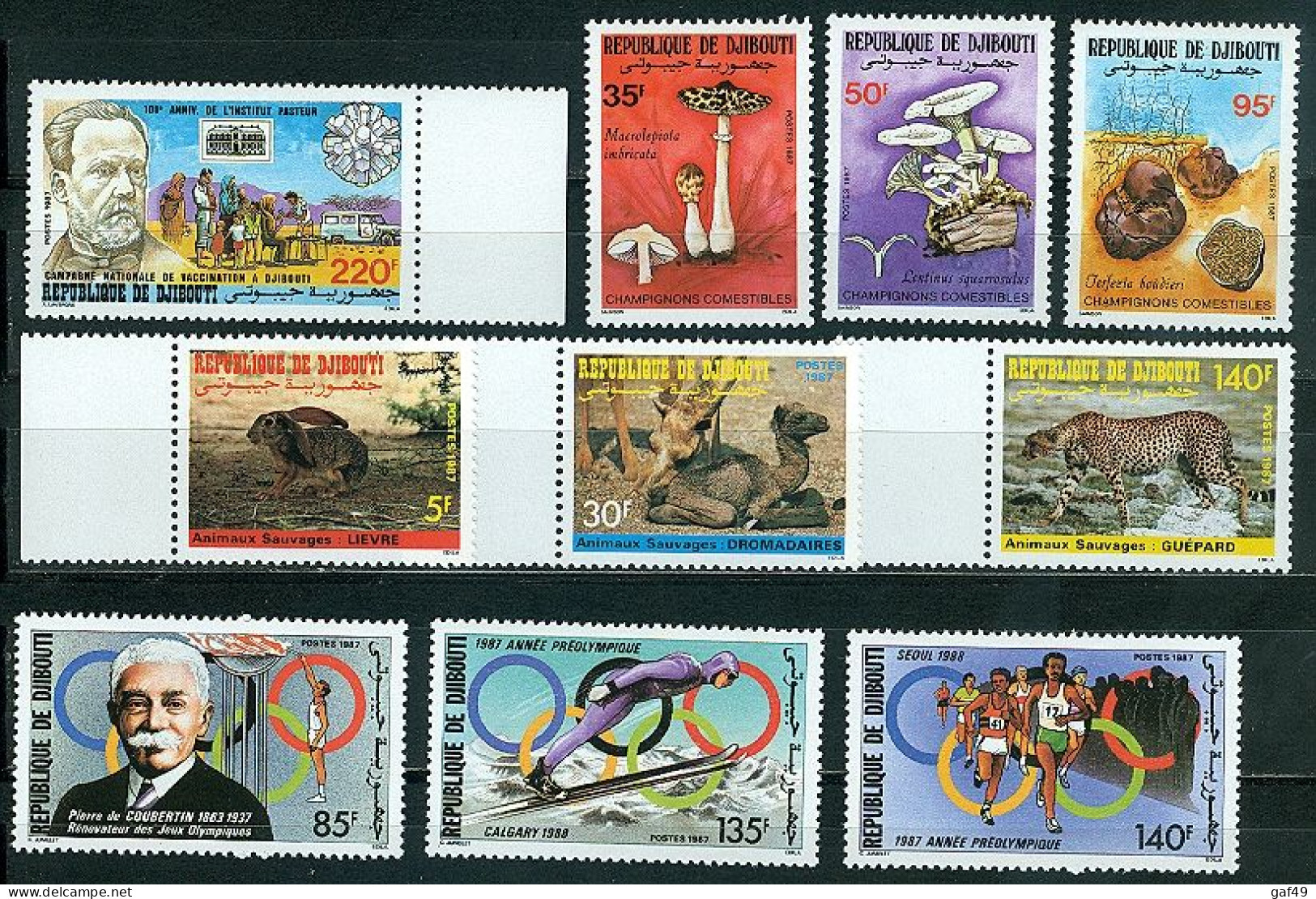 Djibouti Année 1987 N°Y&T 629 à 638 Neufs Sans Charnière Champignons, Faune, Sport - Djibouti (1977-...)