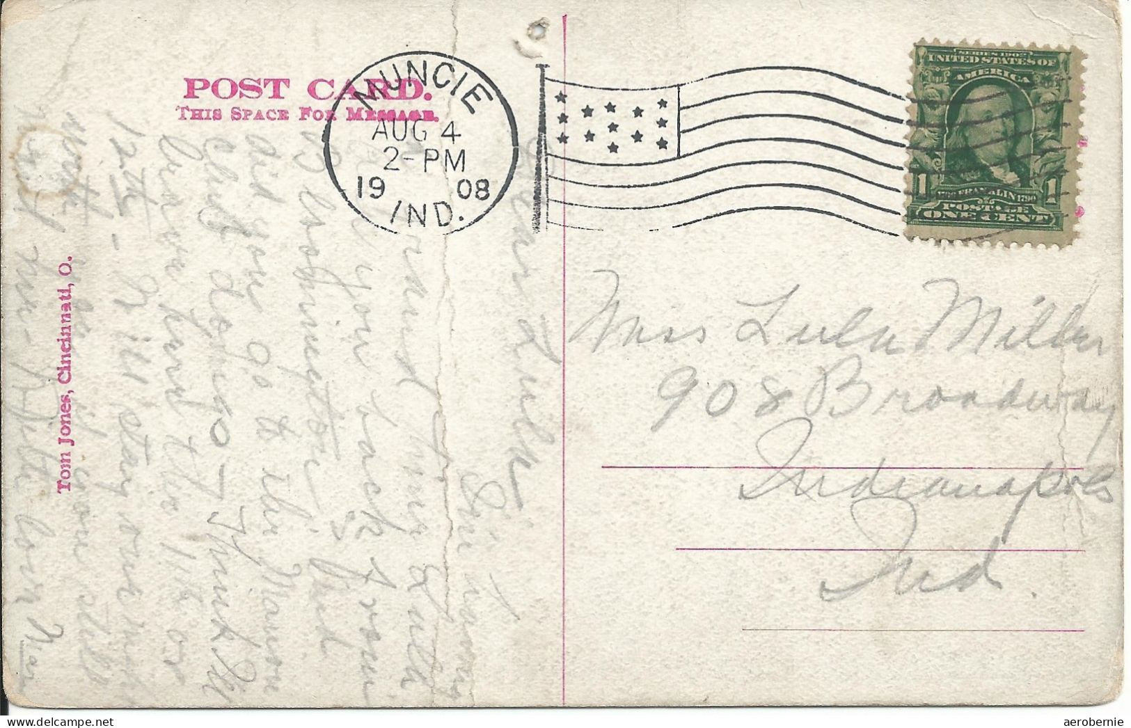 Alte Postkarte UNION STATION, Muncie/Indiana (1908) - Stazioni Senza Treni