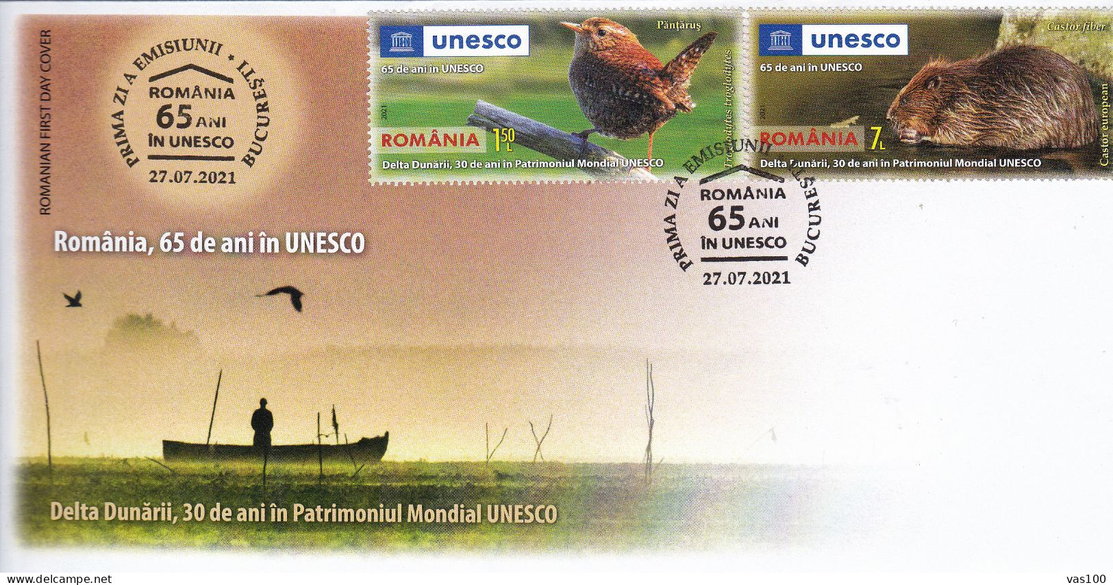 BIRDS AND ANIMALS,THE DANUBE DELTA ,2021 COVERS  FDC , ROMANIA. - UNESCO