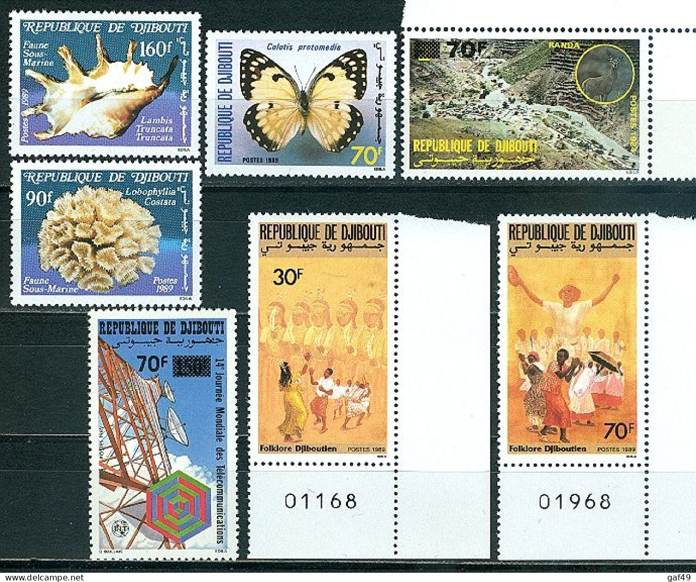 Djibouti 1989 N°Y&T 647 à 653 Neufs Sans Charnière Faune Sous-marine, Papillon Folklore - Dschibuti (1977-...)