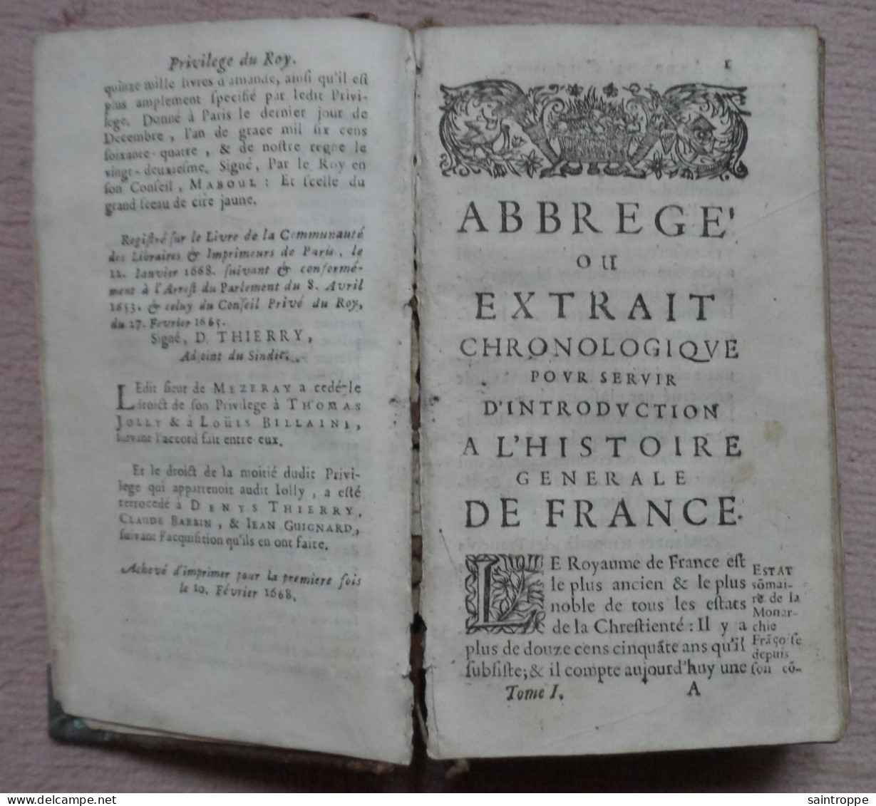 Livre Ancien De 1677.L'Histoire De France.Abrégé Chronologique.Tome Premier.Par Le Sieur De Mezeray. - Histoire