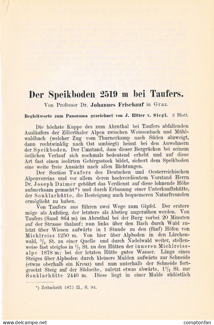 A102 1507 Frischauf Speikboden Taufers Zillertaler Alpen Artikel 1886 - Autres & Non Classés