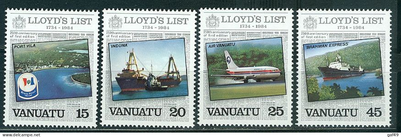 Vanuatu, 250e Anniversaire De La 1ere édition De La Liste De La  Lloyd, N° 690 à 693 Y&T Neufs Sans Charnière - Vanuatu (1980-...)