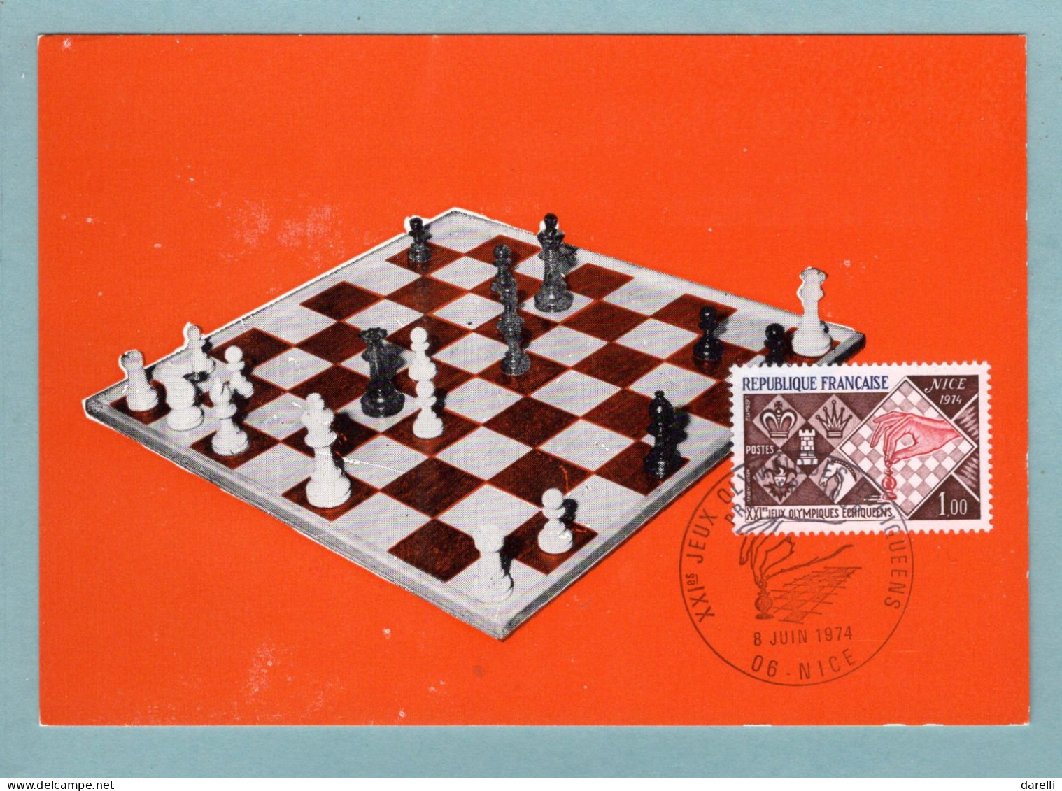 Carte Maximum 1974 - XXe Jeux Olympiques échiquéens - Jeux D’échecs - YT 1800 - 06 Nice - 1970-1979
