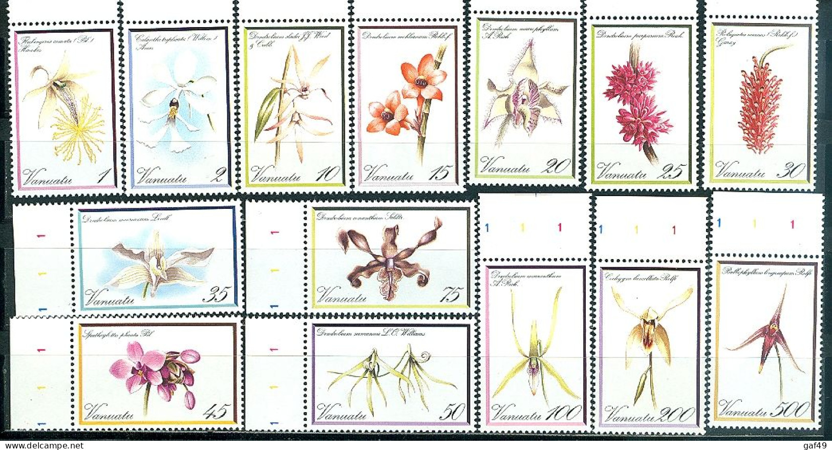 Vanuatu, Série Courante Orchidées, N° 643 à 656 Y&T Neufs Sans Charnière (tous Bord De Feuille) - Vanuatu (1980-...)