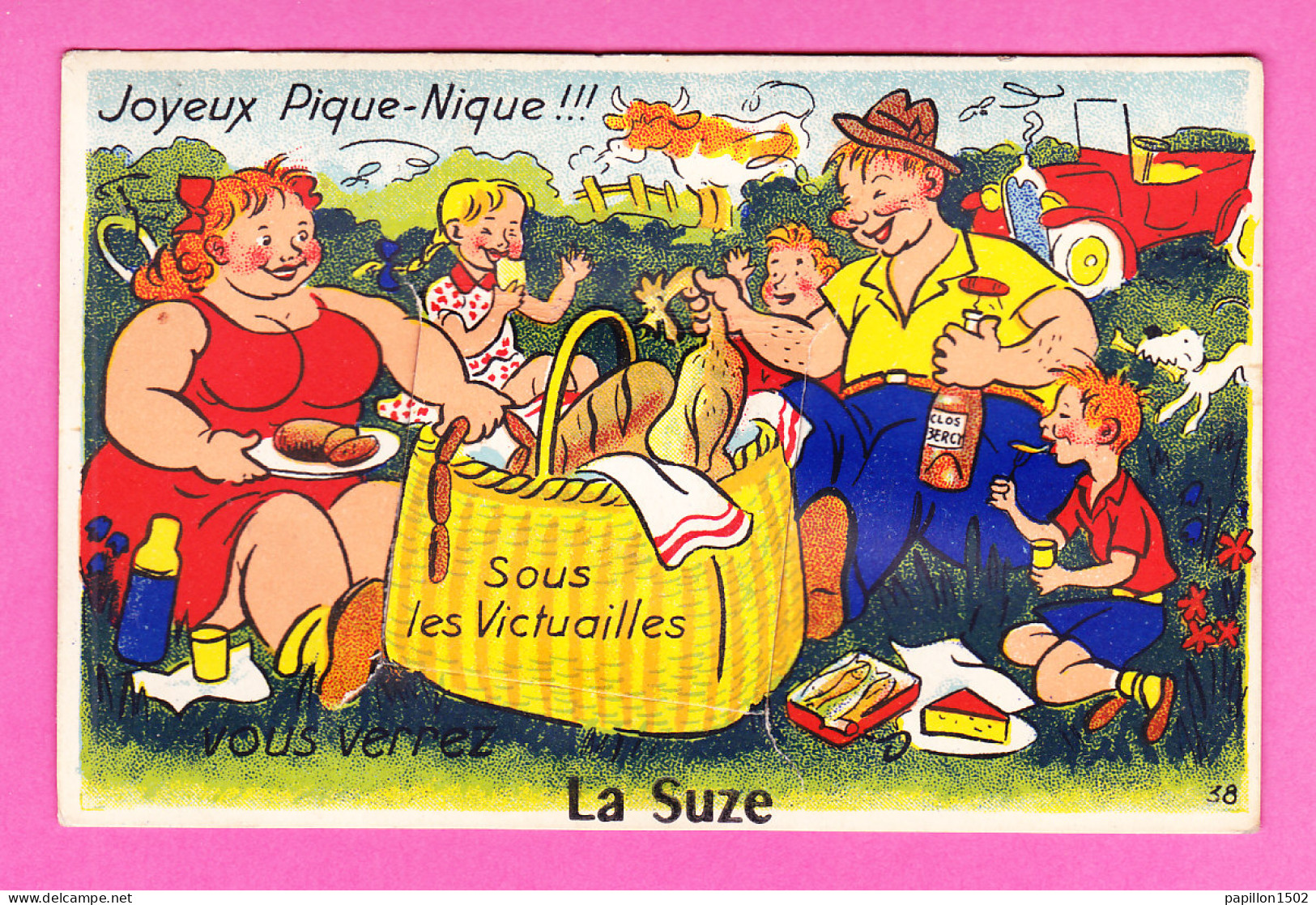 F-72-La Suze-02A08 Carte à Système, Joyeux Pique Nique Sous Les Victuailles, 10 Petites Vues De La Ville, BE - La Suze Sur Sarthe