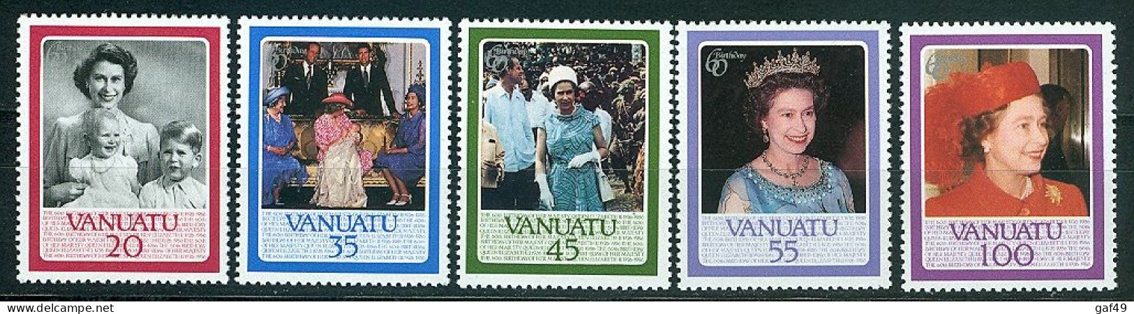 Vanuatu, 60e Anniversaire De S.M. Elizabeth II, N° 735 à 739 Y&T Neufs Sans Charnière - Vanuatu (1980-...)