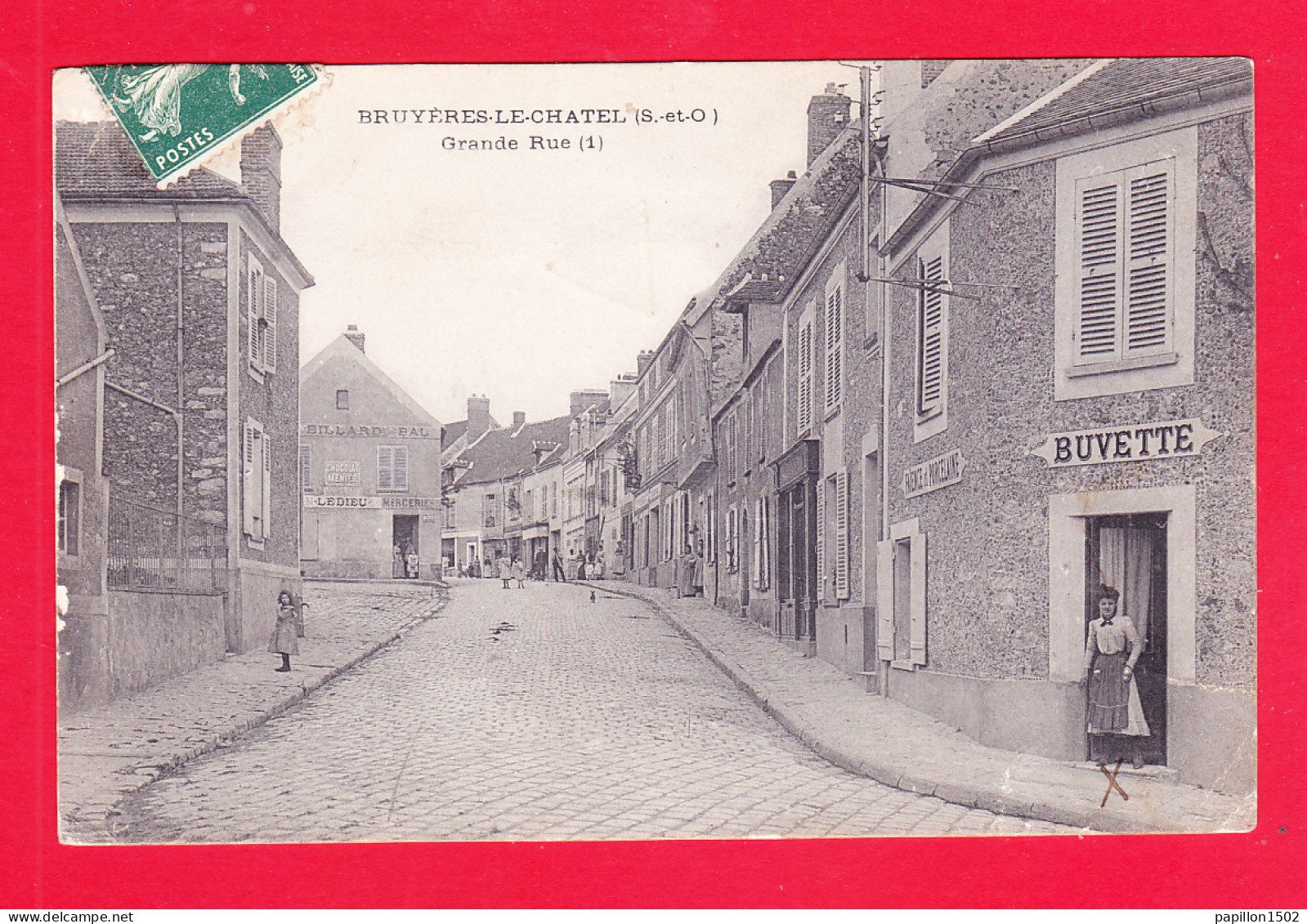 F-91-Bruyeres Le Chatel-05A113  La Grande Rue, Buvette, Mercerie, Cpa  - Bruyeres Le Chatel