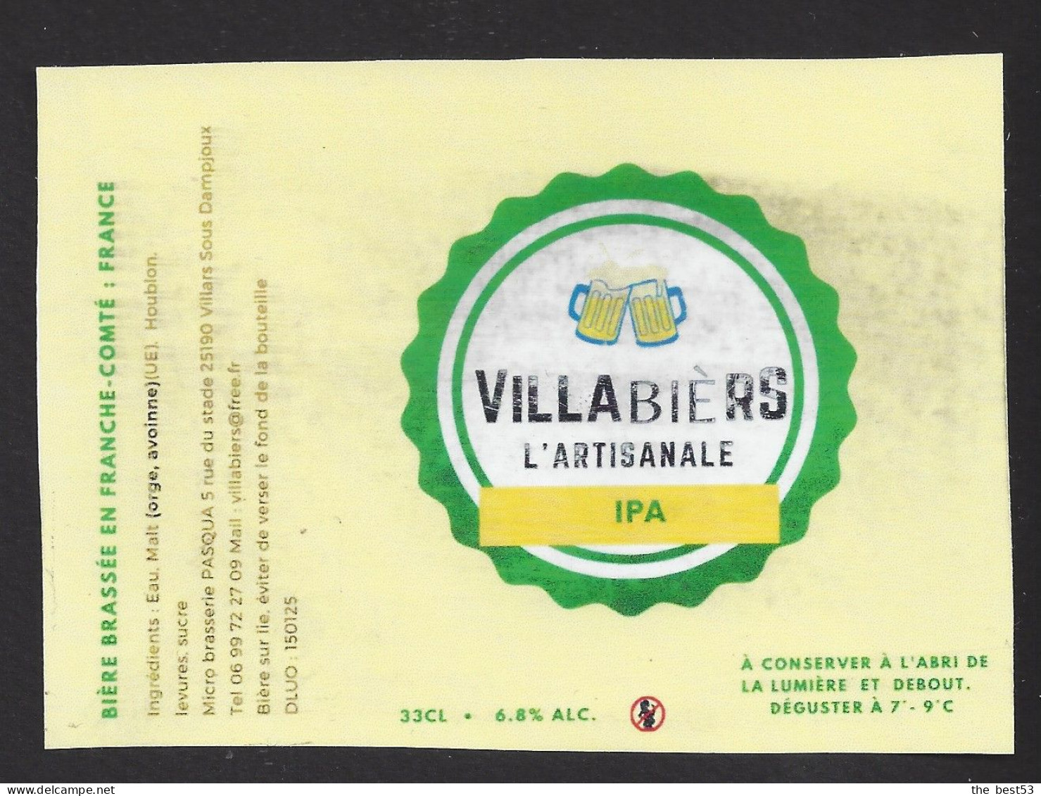 Etiquette De Bière  IPA  -  Villabièrs  -   Brasserie Pasqua  à  Villars Sous Dampjoux  (25) - Beer