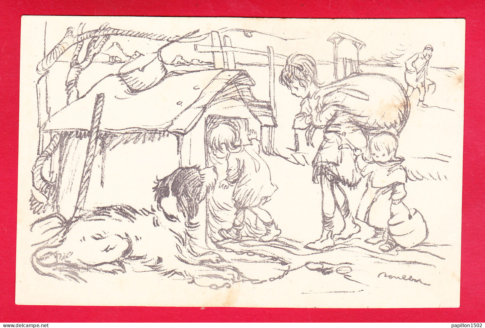 Illust-1543A27  POULBOT, Enfants Qui Arrivent Dans La Niche Du Chien, Cpa BE - Poulbot, F.