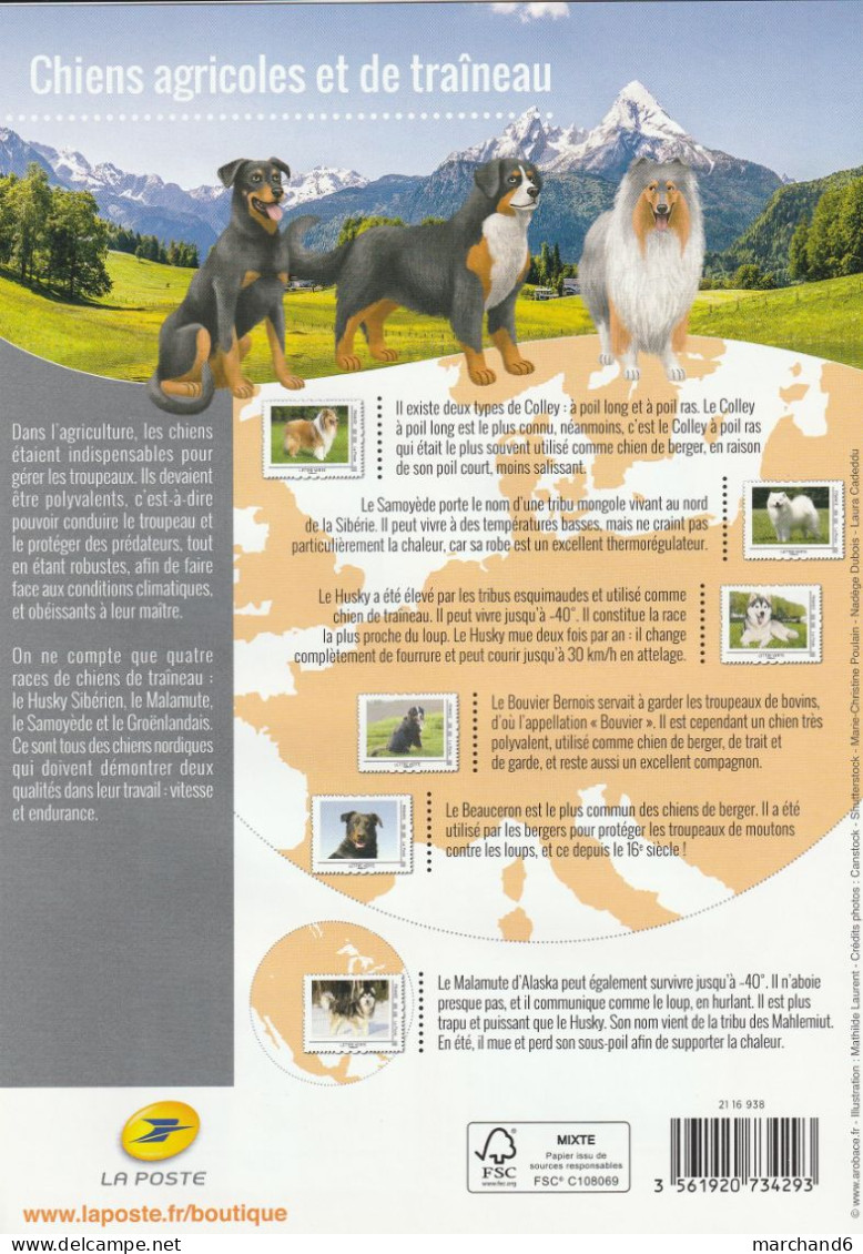 Feuillet Collector Chiens Agricoles Et De Traineau France 2016 IDT L V 20gr 6 Timbres Autoadhésifs N°320 - Collectors