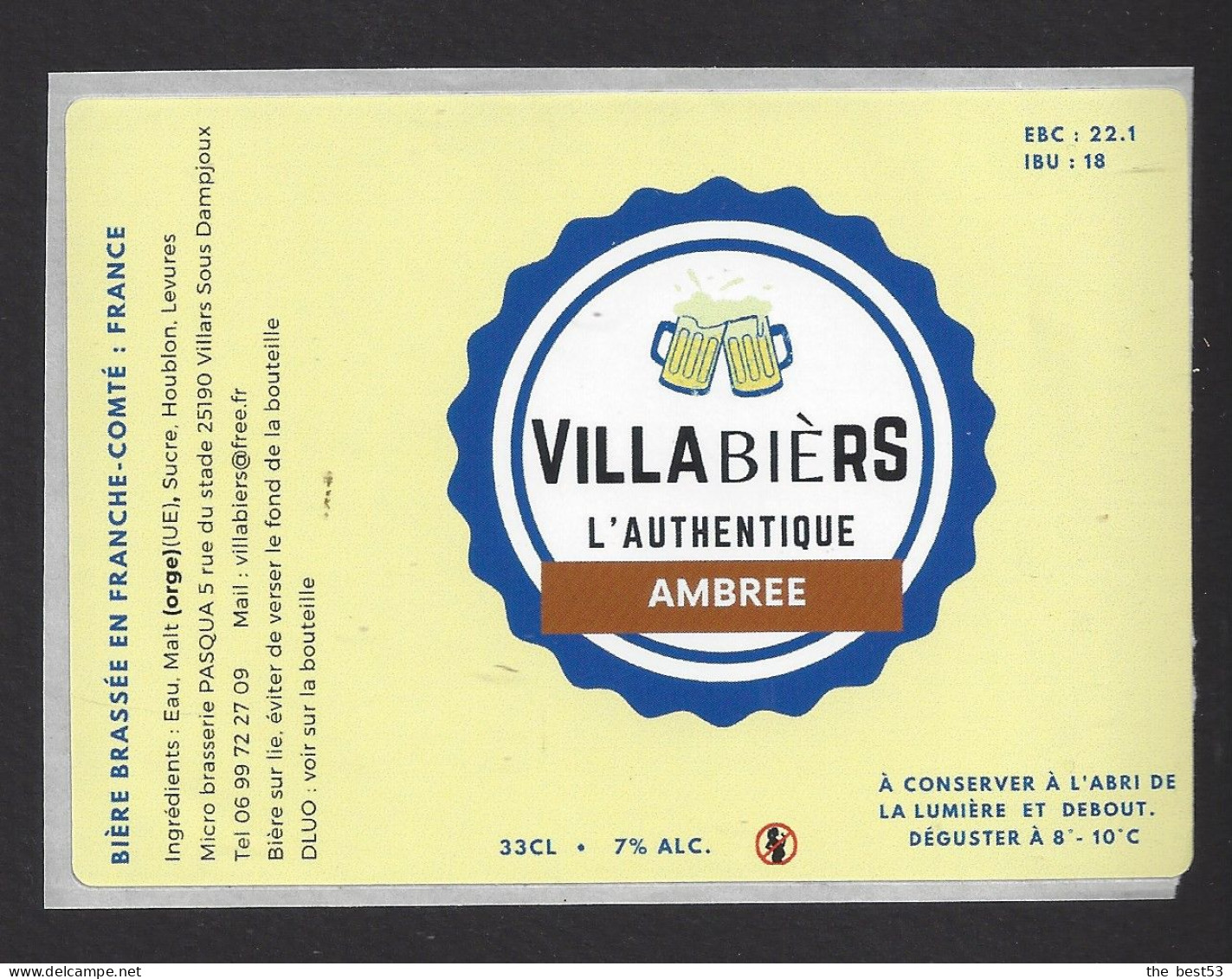 Etiquette De Bière Ambrée  -  Villabièrs  -   Brasserie Pasqua  à  Villars Sous Dampjoux  (25) - Cerveza
