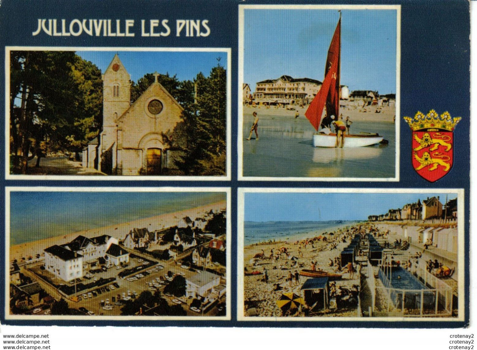 50 JULLOUVILLE LES PINS Vers St Pair En 4 Vues Et Blason Chapelle Plage Vue Aérienne Piscine VOIR Flamme En 1973 Blason - Saint Pair Sur Mer