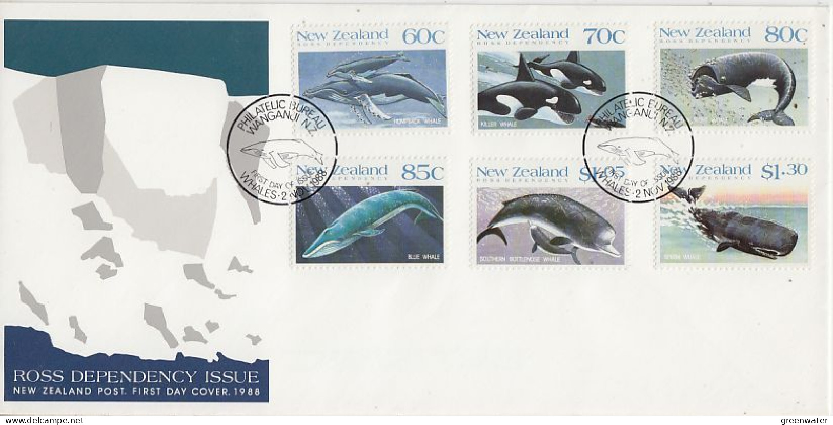 New Zealand 1988 Ross Dependency / Whales 6v  FDC (RO198) - FDC