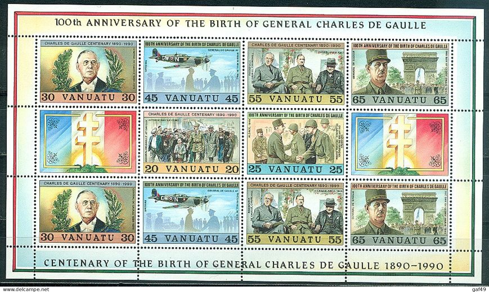 Vanuatu, Centenaire De La Naissance Du Général De Gaulle, Bloc Feuillet N° 17 Y&T Neuf Sans Charnière Très Frais - Vanuatu (1980-...)