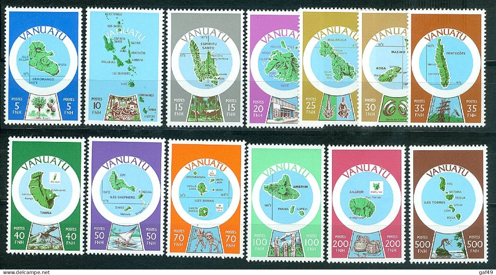 Vanuatu, Série Courante, Cartographie Des îles, Légende Française N° 583 à 595 Y&T Neufs Sans Charnière Très Frais - Vanuatu (1980-...)