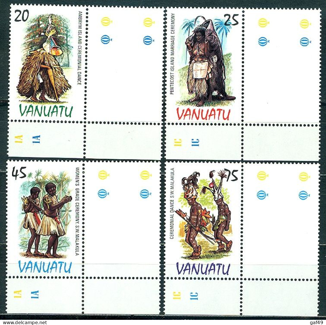 Vanuatu 1985, Costumes Traditionnels, N° 705 à 708 Y&T Neufs Sans Charnière Bord De Feuille - Vanuatu (1980-...)