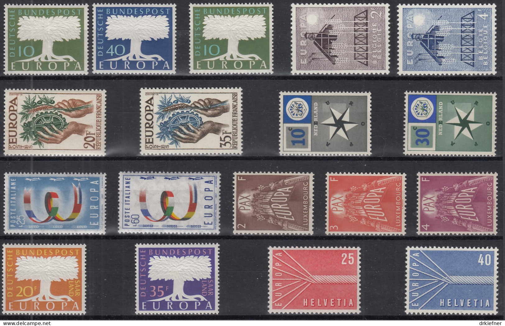 Europa CEPT  Jahrgang 1957, Postfrisch **, Komplett 8 Länder, Baum - 1957
