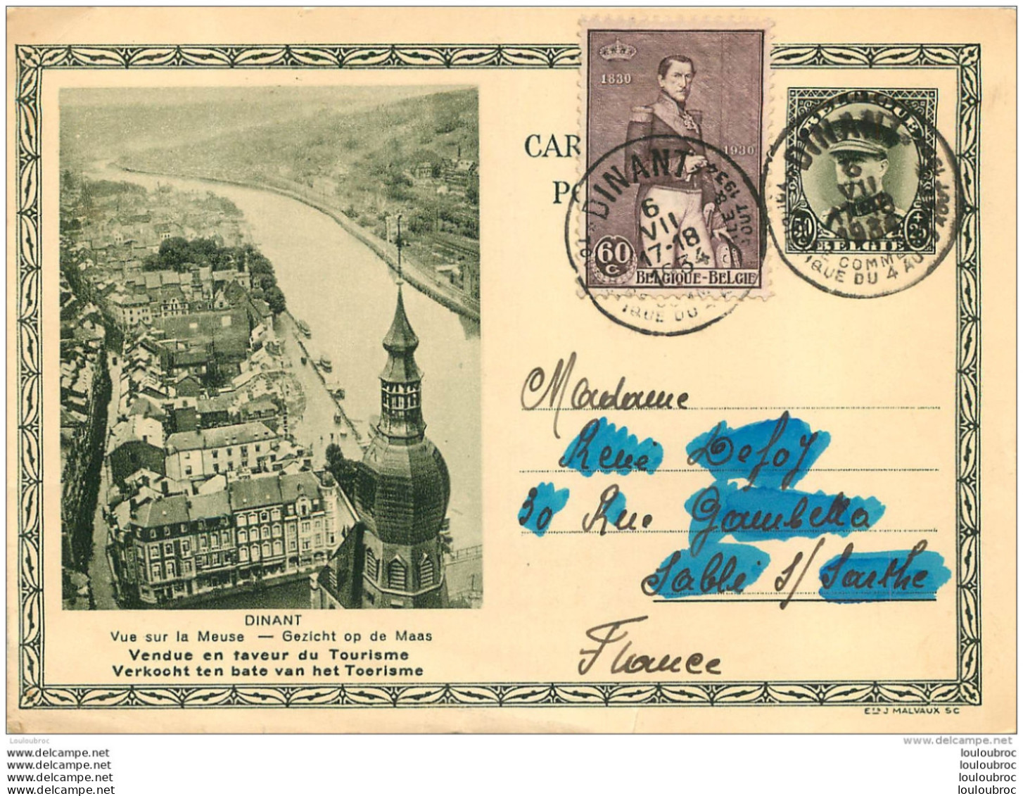DINANT VUE SUR LA MEUSE OBLITEREE A DINANT EN 1934 - Cartes Postales Illustrées (1971-2014) [BK]
