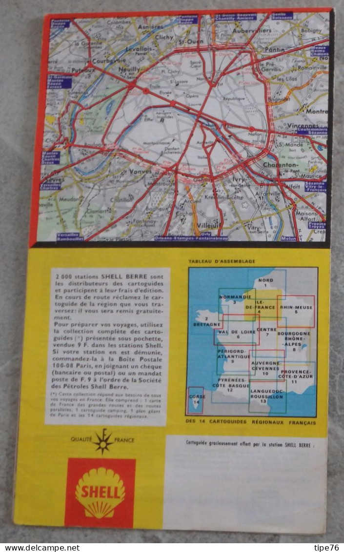 Carte Routière Shell  Cartoguide  Ile De France  1967 / 68 - Roadmaps