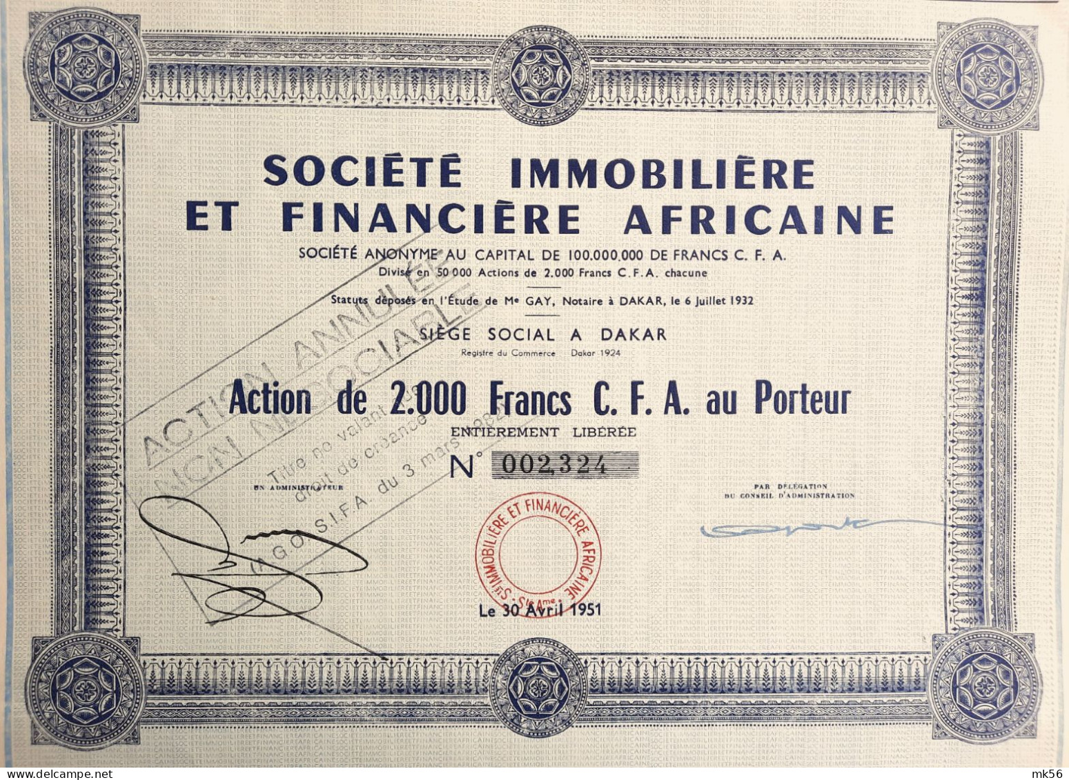 Société Immobilière Et Financière Africaine - Dakar - 1932 - Africa