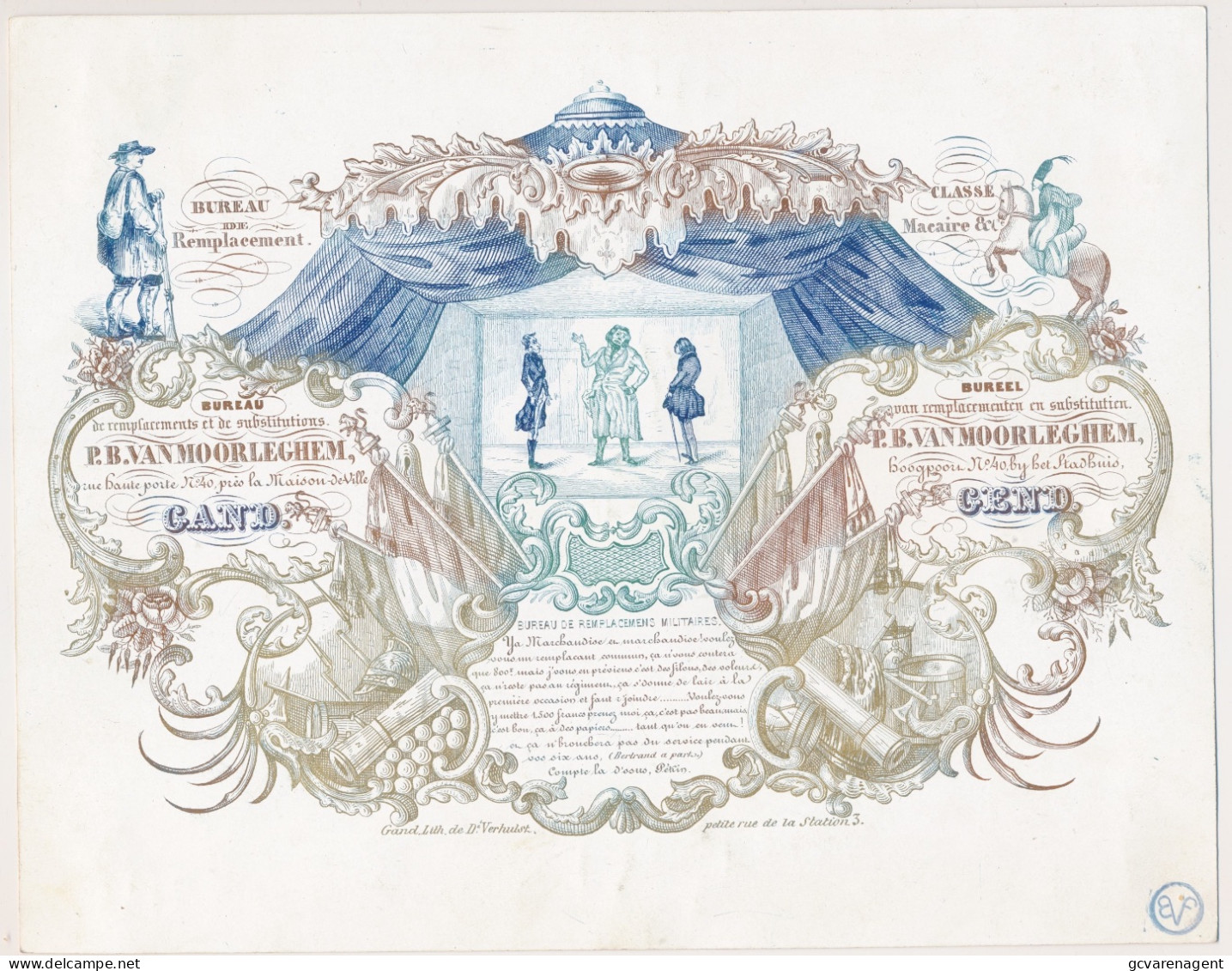 GENT PORSELEINKAART = BUREEEL VAN REMPLACEMENTEN EN SUBSTITUTIEN P.B. VAN MOORLEGHEM HOOGPOORT N° 40 BY HET STADHUIS - Porseleinkaarten