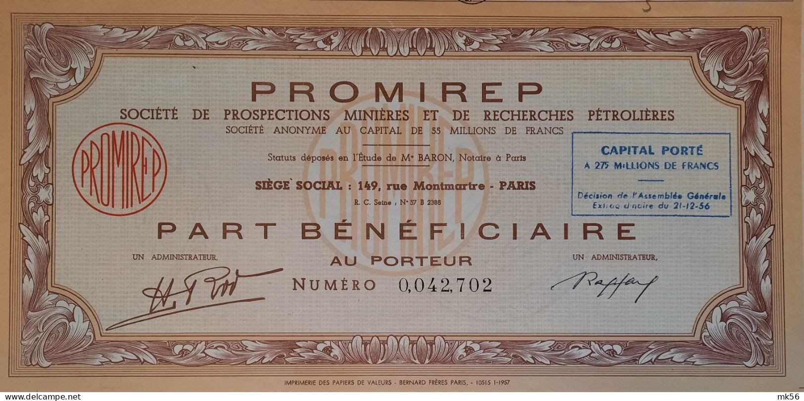 S.A. Soc.de Prospections Minières Et De Recherches Pétrolières (Promirep) - Paris - Pétrole