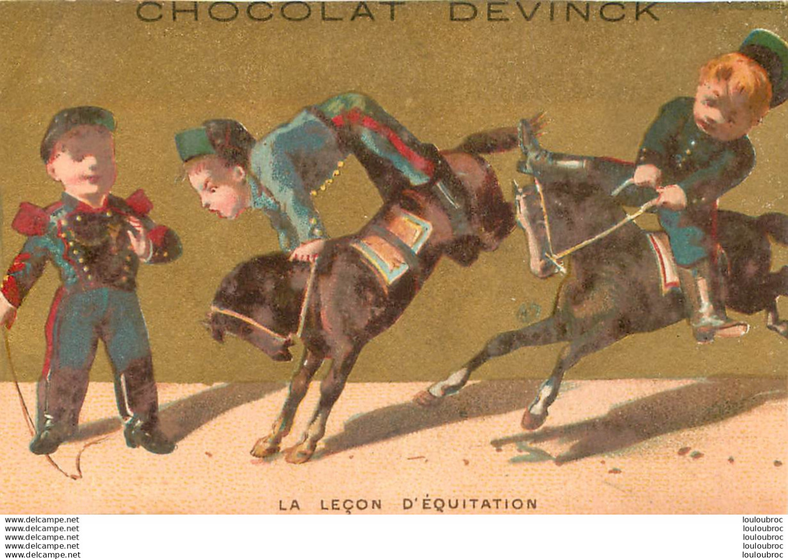 CHROMO DOREE CHOCOLAT DEVINCK  LA LECON D'EQUITATION - Other & Unclassified