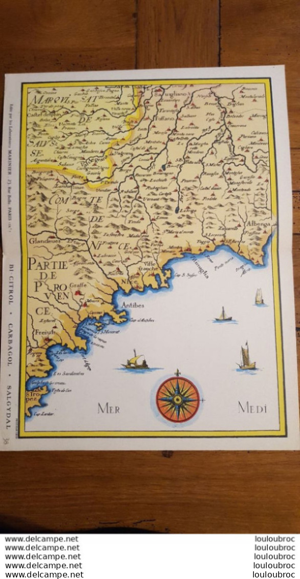 BELLE CARTE GEOGRAPHIQUE LE COMTE DE NICE  VOIR LES 2 SCANS ET PHOTOS TOURISTIQUES 36X27CM - Landkarten