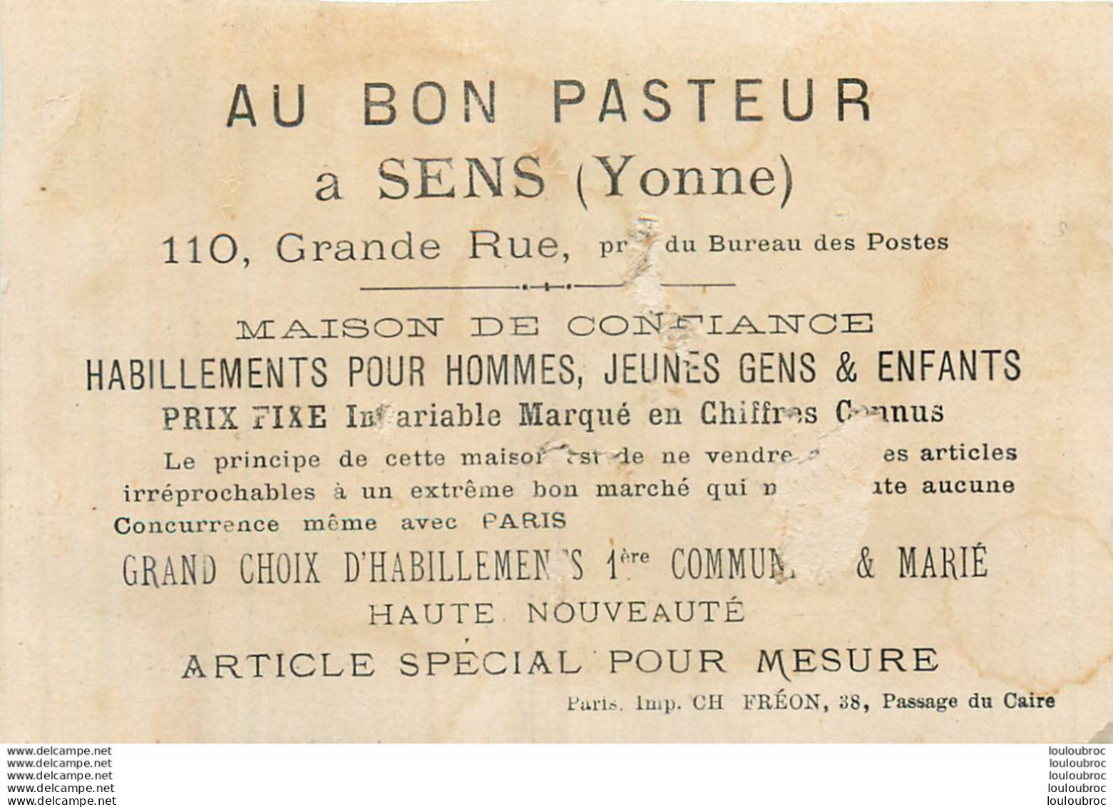 CHROMO AU BON PASTEUR A SENS IMP. FREON LA FORCE DU POIGNET - Andere & Zonder Classificatie