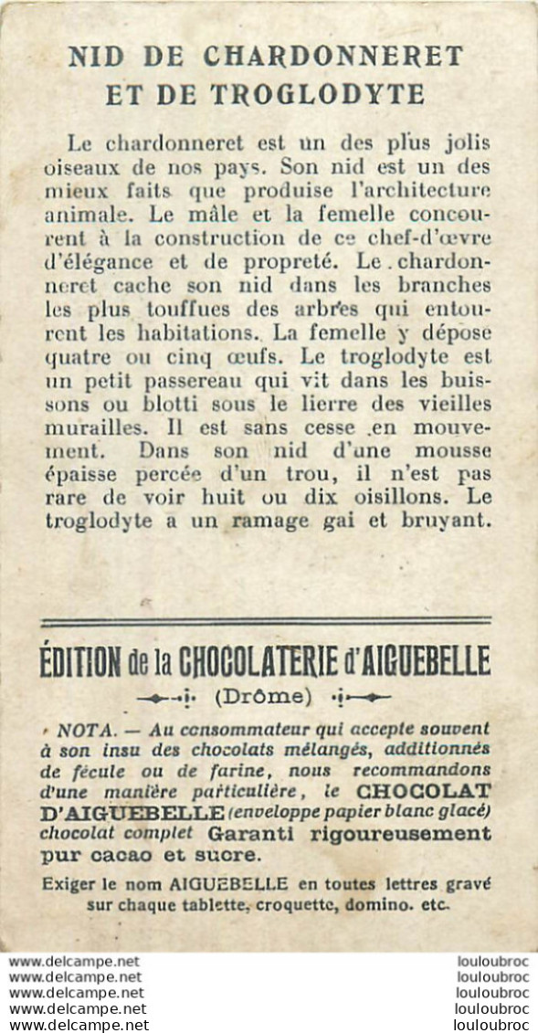 CHROMO CHOCOLAT D'AIGUEBELLE NIDS DE CHARDONNERET ET DE TROGLODYTE - Aiguebelle