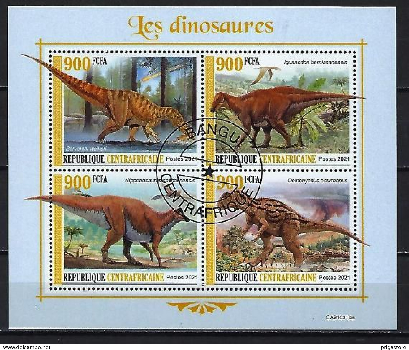 Animaux Préhistoriques Centrafrique 2021 (65) Yvert N° 7907 à 7910 Oblitérés Used - Préhistoriques