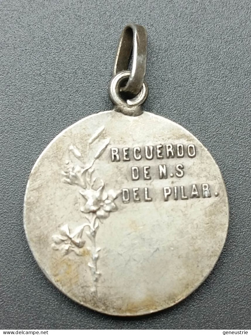Médaille Religieuse Espagnole Début XXe Argenté "Souvenir De Notre-Dame Du Pilier / NS Del Pilar" Religious Medal - Religion & Esotérisme
