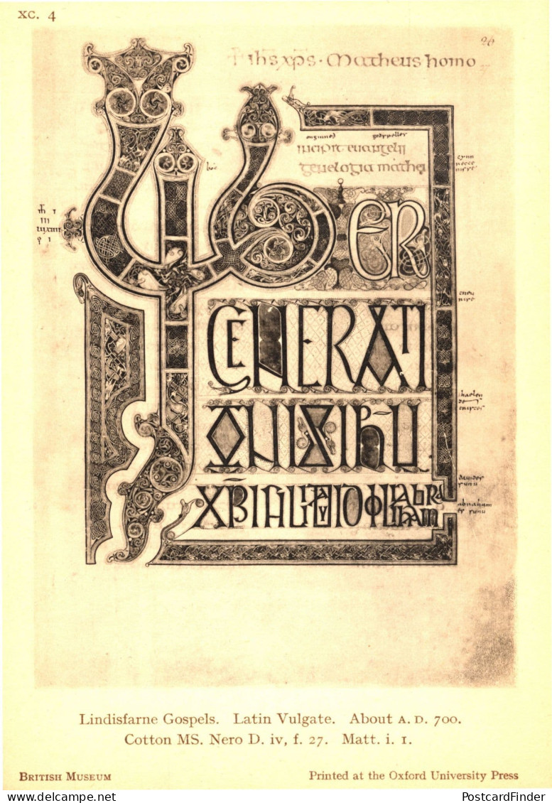 Lindisfarne Gospels Latin Vulgate Manuscript 700AD Old Postcard - Objets D'art