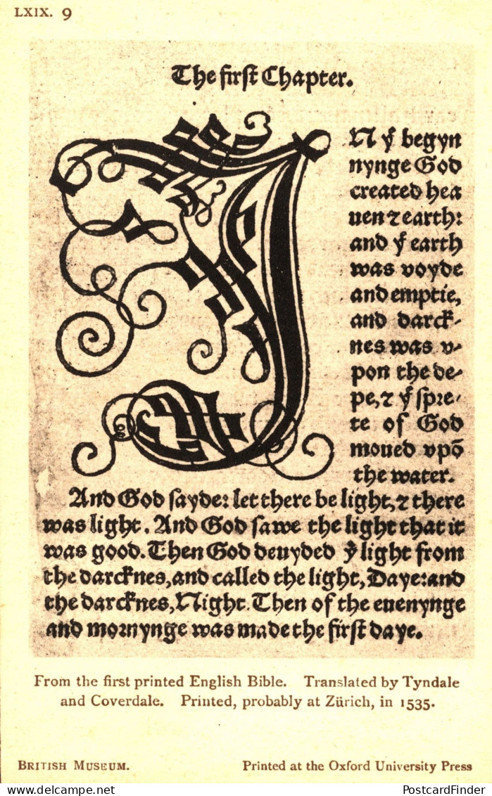 First English Bible 1535 Zurich Antique British Museum Postcard - Articles Of Virtu