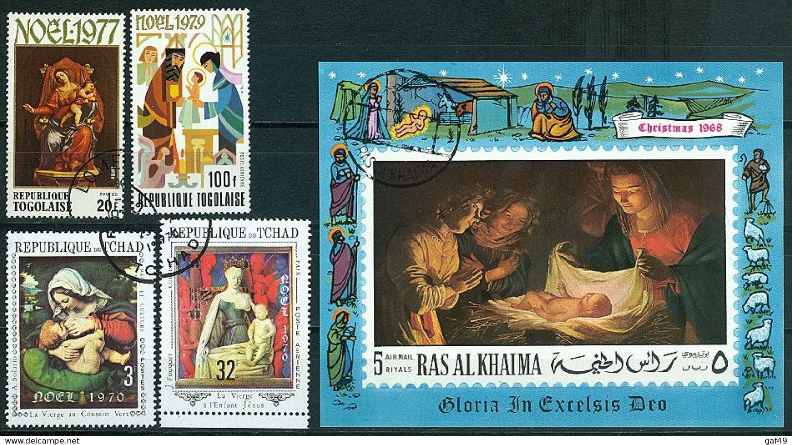 Lot Timbres Oblitérés Thème Noël (Christmas) Pays Divers 2 Scan( Belize, Guinée Equatoriale, Tchad, Togo, Ras Al Khaima) - Weihnachten