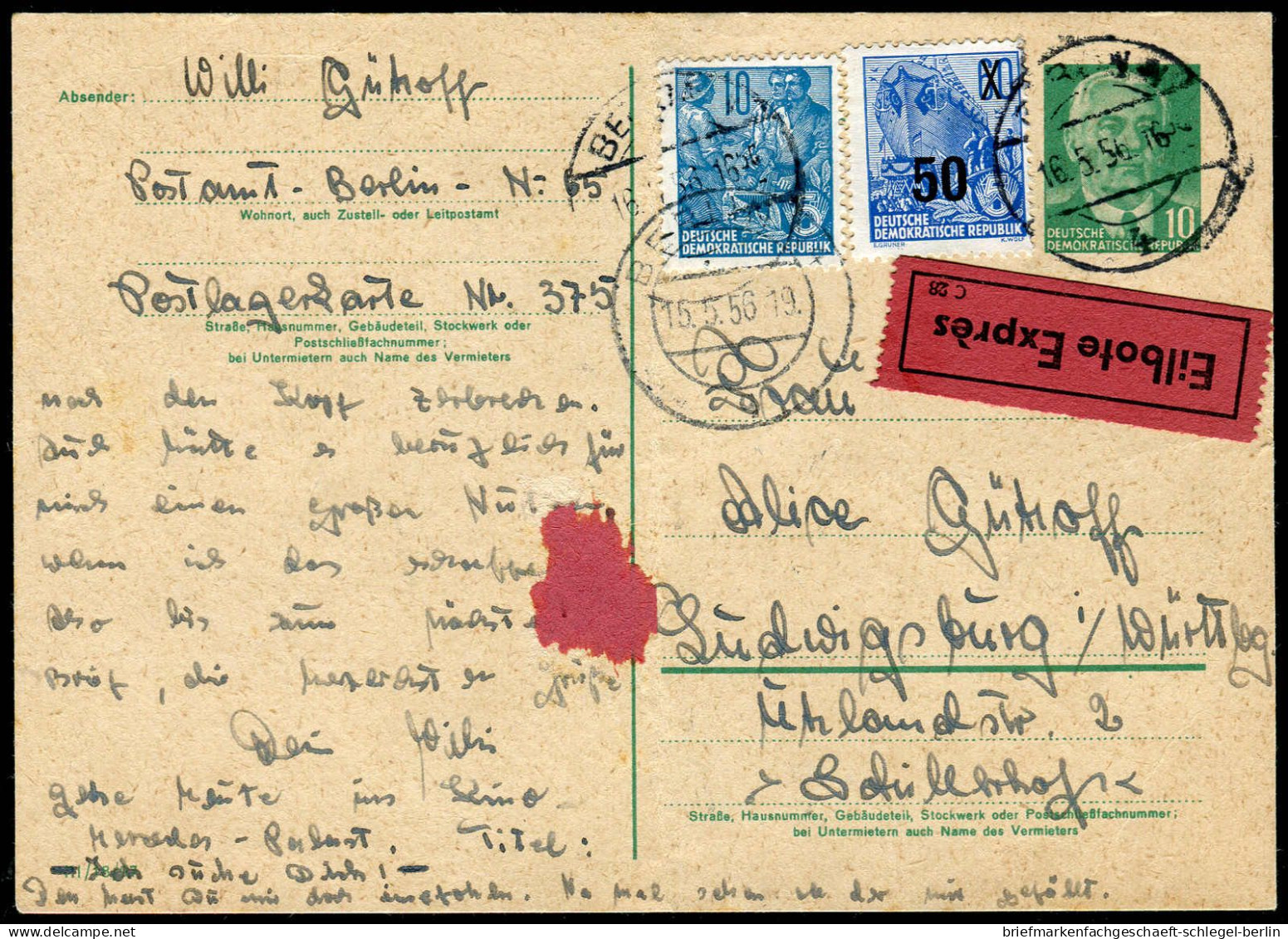 DDR, 1956, P 57 + 409, 441, Brief - Sonstige & Ohne Zuordnung