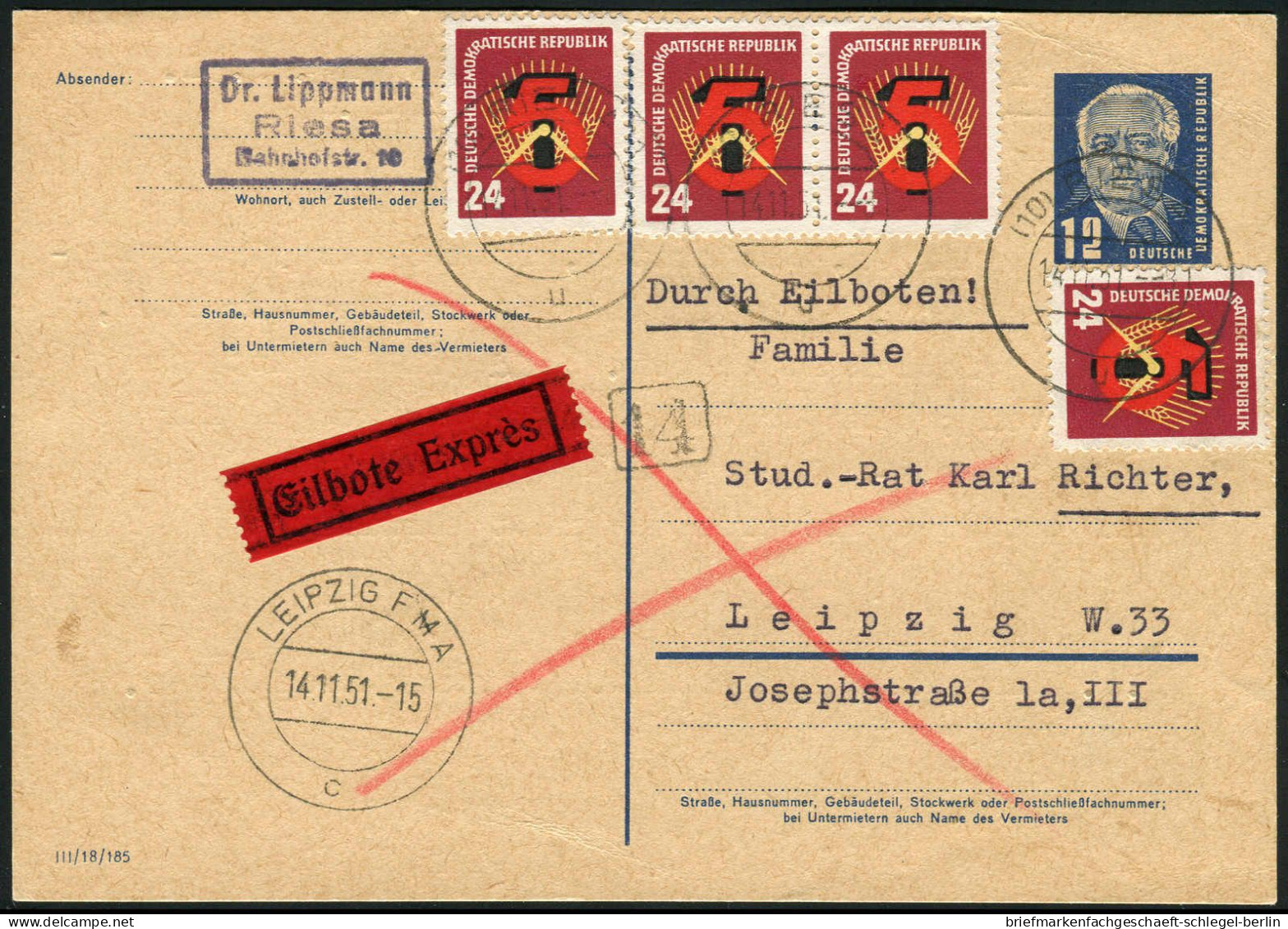 DDR, 1951, P 50/03 + 293(4), Brief - Autres & Non Classés