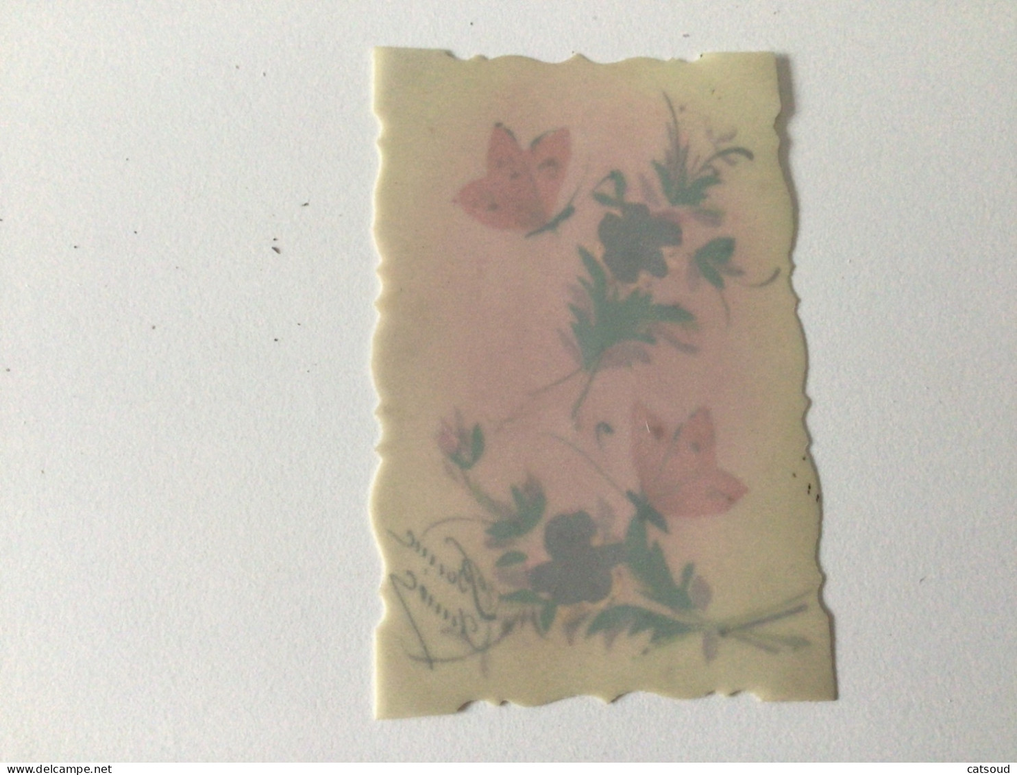Carte Postale Ancienne Pensées Et Papillons  Avec Paillettes Sur Carte Transparente Bonne Année - Blumen