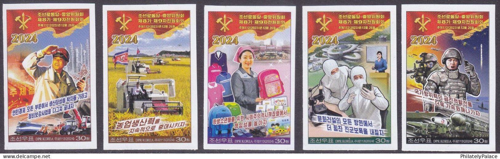 NORTH KOREA 2024 Plenary Meeting,Agriculture,Industry,Pharmacy, Research,Submarine,Missile,Army,Imperf MNH (**) - Korea (Nord-)