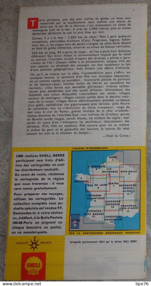 Carte Routière Shell  Cartoguide Corse  1967 / 68 - Wegenkaarten