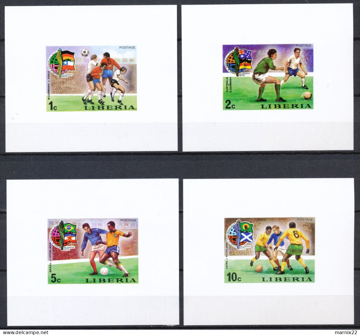 FIFA WORLD CUP - DUITSLAND 1974 - 8 IMPERFORATE BLOCKS LIBERIA - FLAGS AND GAME SITUATIONS**                       Hk167 - 1974 – Germania Ovest