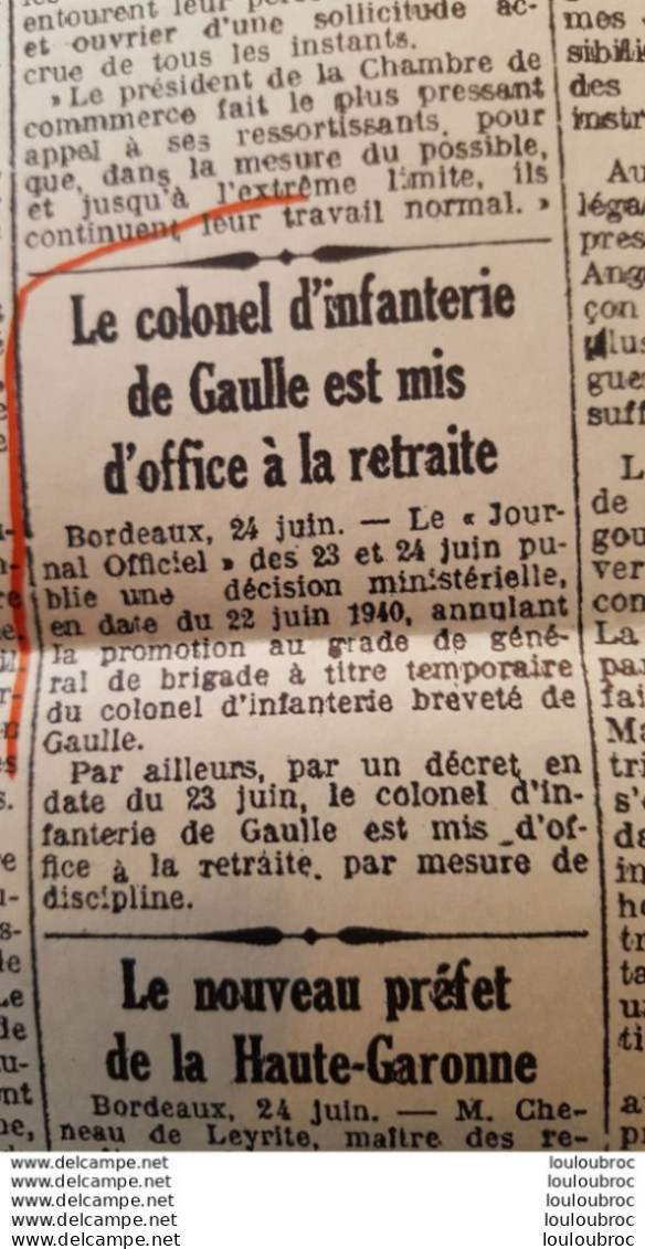 LA FRANCE DE BORDEAUX ET DU SUD OUEST LES HOSTILITES ONT CESSE  25/06/1940 FORMAT 62 X 43 CM - 1939-45