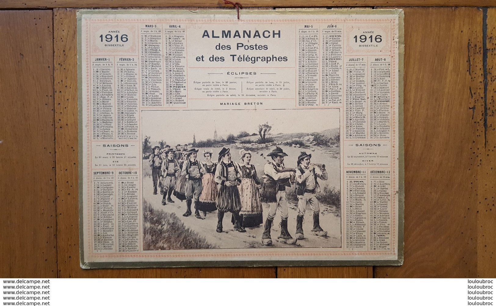 CALENDRIER ALMANACH DES POSTES 1916 DEPARTEMENT DE LA LOZERE - Grand Format : 1901-20