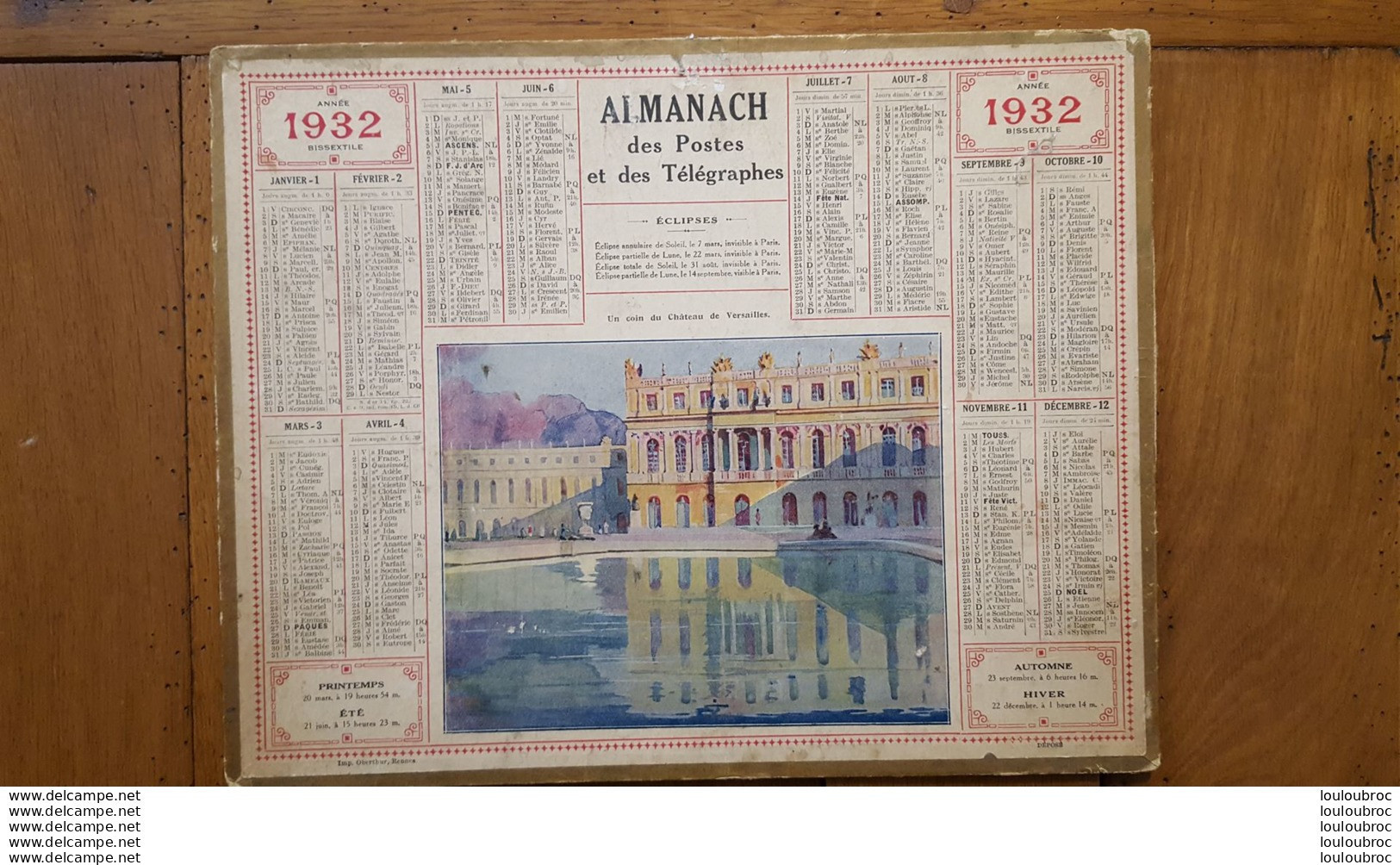 CALENDRIER ALMANACH DES POSTES 1932 DEPARTEMENT DE LA LOZERE - Grand Format : 1921-40