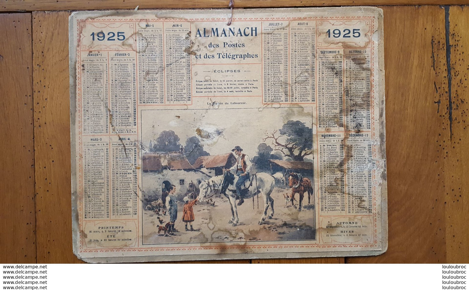 CALENDRIER ALMANACH DES POSTES 1925 DEPARTEMENT DE LA LOZERE - Grand Format : 1921-40