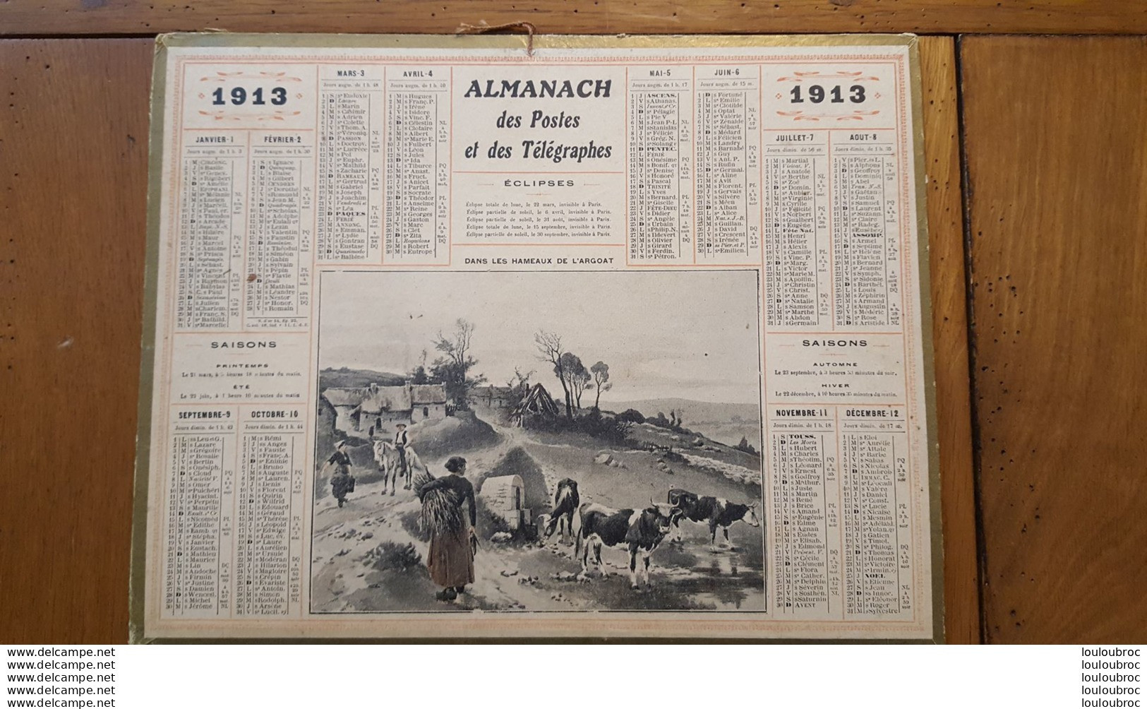 CALENDRIER ALMANACH DES POSTES 1913 DEPARTEMENT DE LA LOZERE - Groot Formaat: 1901-20