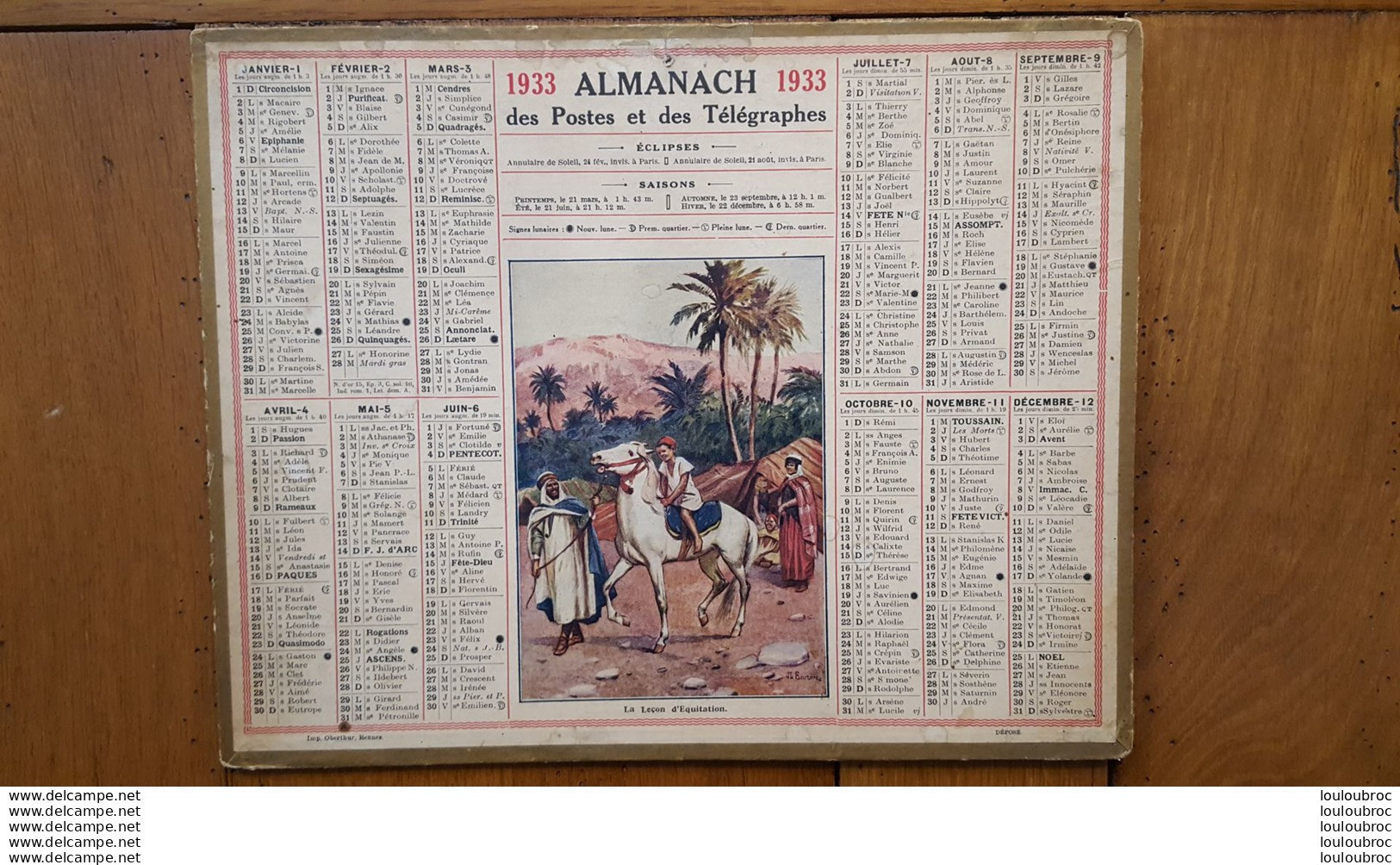 CALENDRIER ALMANACH DES POSTES 1933 DEPARTEMENT DE LA LOZERE - Grand Format : 1921-40